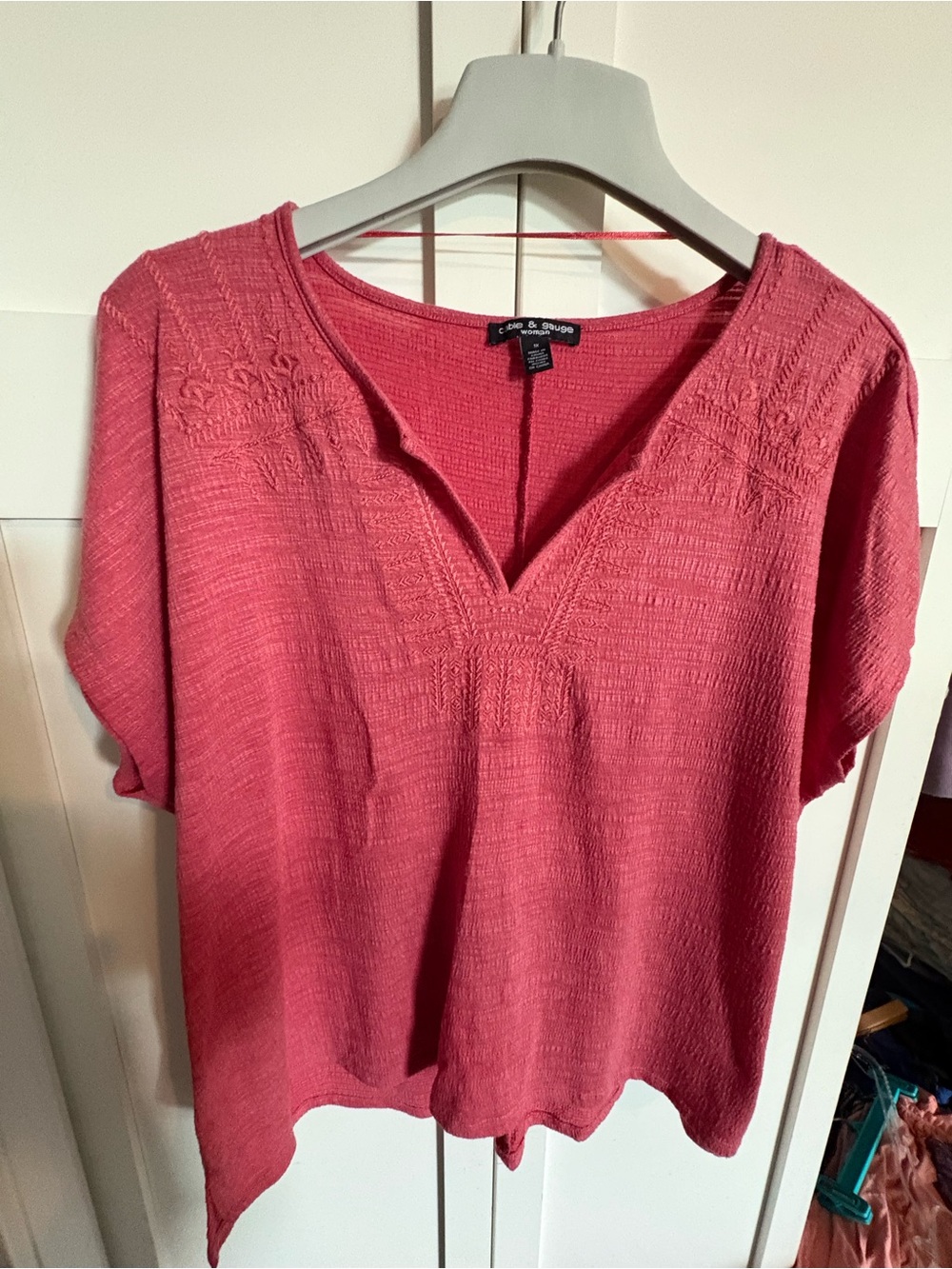 Ava & Viv Coral Pink Textured V-Neck Tunic